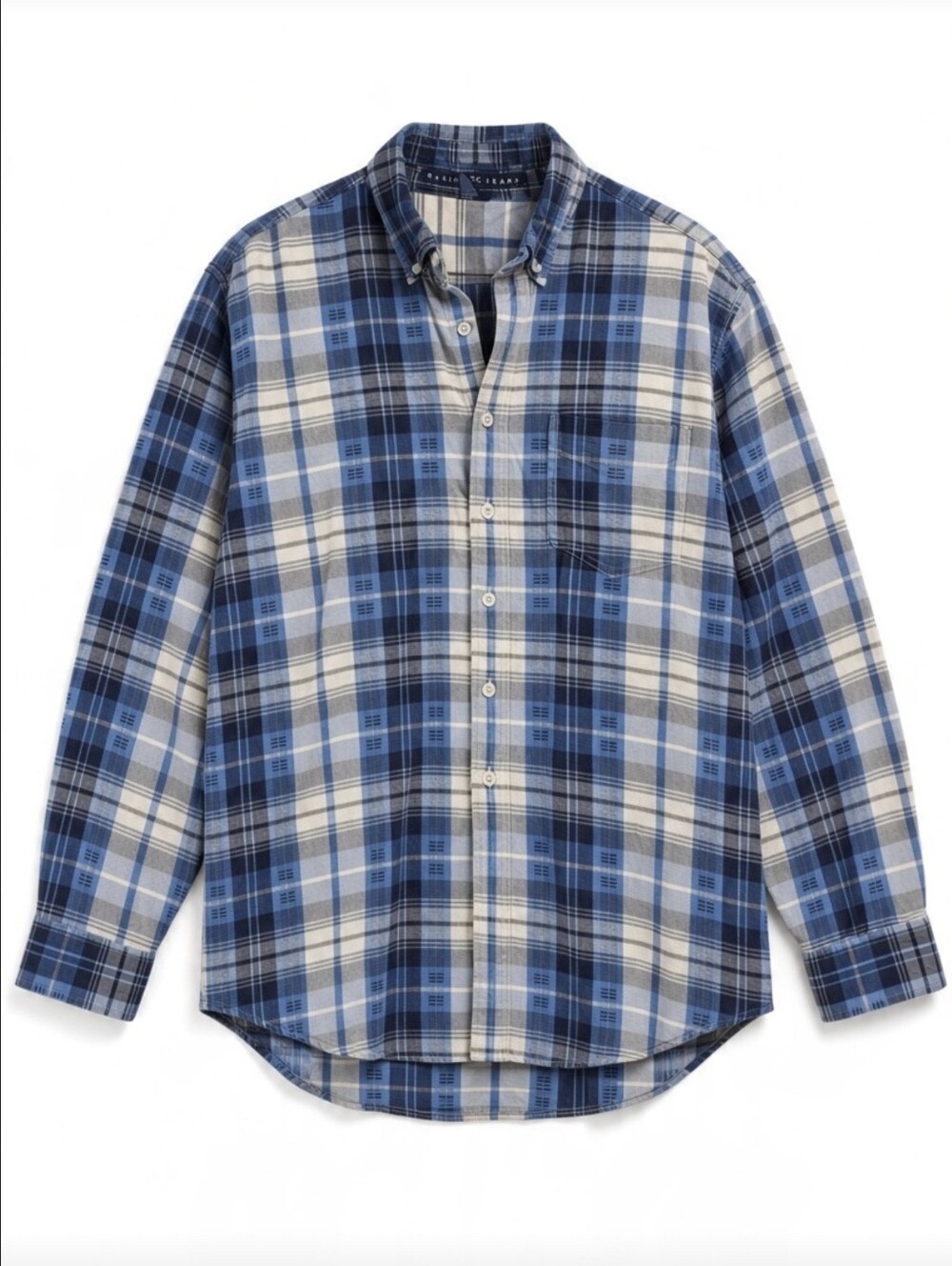 Basic Editions Mens XL Blue Plaid Long Sleeve Button Down Flannel Shirt Cotton